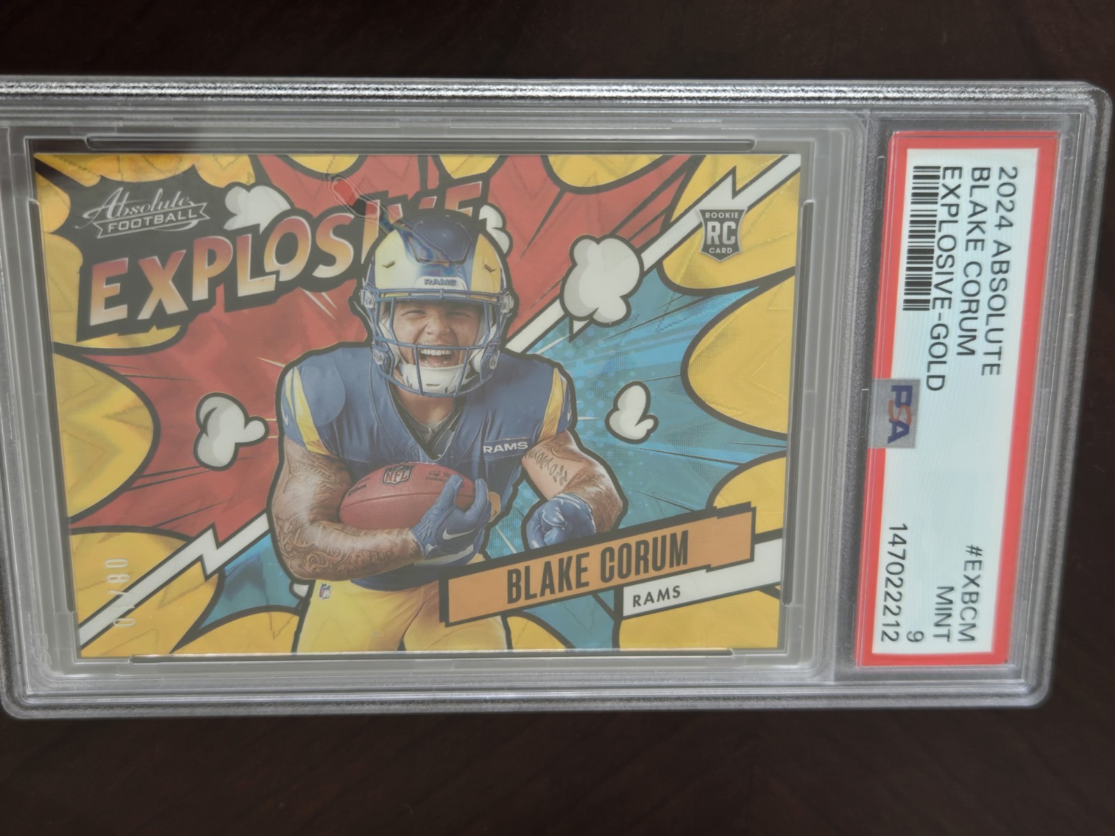 2024 Panini Absolute Blake Corum Gold Explosive Rookie Card 8/10 PSA 9