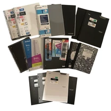 Bulk Lot School Office Supplies Black Grey White Theme Folders Subject Notebooks