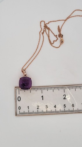 Effy Jewelry - Cushion Amethyst w/Round Diamond Bale Pendant ,w/18" RG Chain - Picture 5 of 6