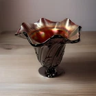 Gorgeous Vintage Imperial Carnival Glass Sunset Ruby Red Leaf Compote Vintage