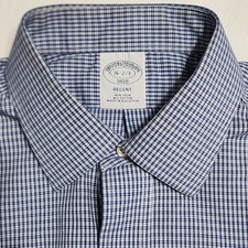 Brooks Brothers Regent Shirt Sz 16 2/3 Navy White Check 1818 No Iron All Cotton