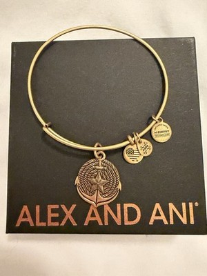 ALEX AND ANI Gold Tone Adjustable Wire Bangle Bracelet Anchor Charm