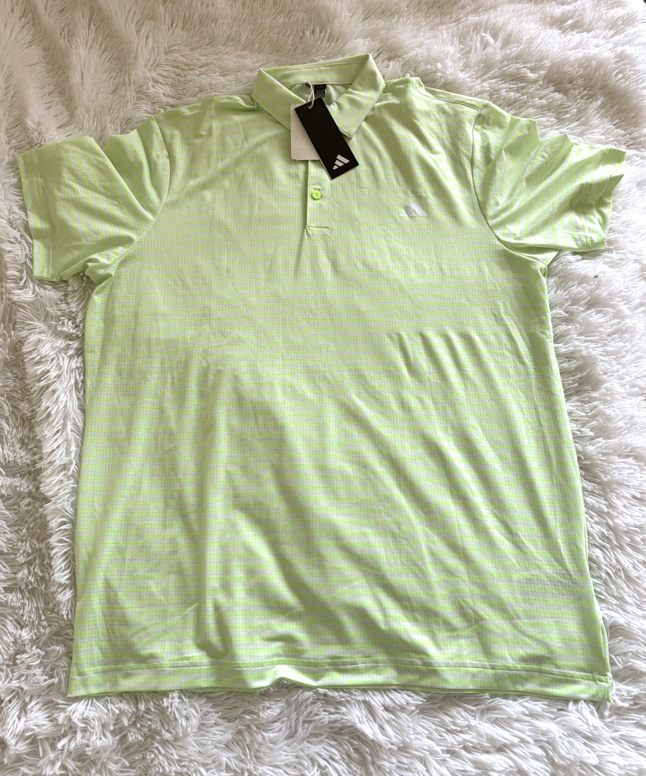 ADIDAS Mesh Print Golf Polo Shirt Men’s Large  Stretch Green Striped NWT