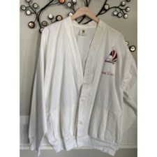 Vintage cardigan, white. Embellished with sailboat and Key West signature Cotton