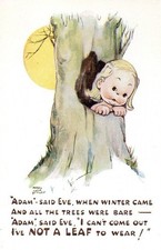 VINTAGE postcard:  GIRL INSIDE A TREE - ADAM & EVE  by MABEL LUCIE ATTWELL
