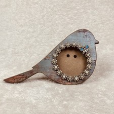 Pier 1 Bird Photo Frame Wood Distressed 3  Opening Green Blue Butterfly Bling