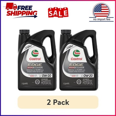 (2 pack) Castrol EDGE High Mileage 0W-20 Advanced Full Synthetic Motor Oil, 5 Qu