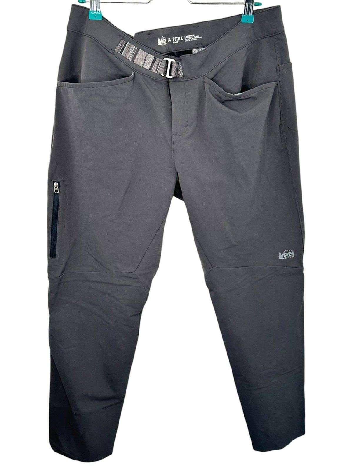 REI Co-op Womens Hiking Pants Size 14 Petite Gray Nylon Stretch Webbing Belt