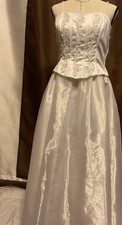 #5 White Satin Embroidered Spaghetti Strap A-Line Full-Length Wedding Dress