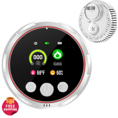 Compact 5-in-1 Air Monitor with Smoke Sensor, Plug-in Alarm for Home Travel Use