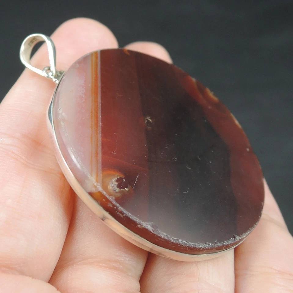 Gioielli con ciondolo grande rotondo in argento sterling 925 agata marrone - Immagine 2 di 4