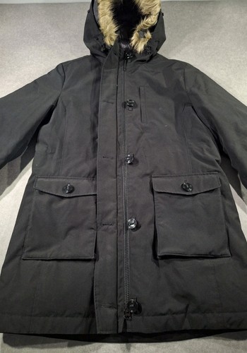 M & S Womens Parker Coat Goose Down Feather Faux Fur Hood UK 16 Black Winter - Picture 9 of 24