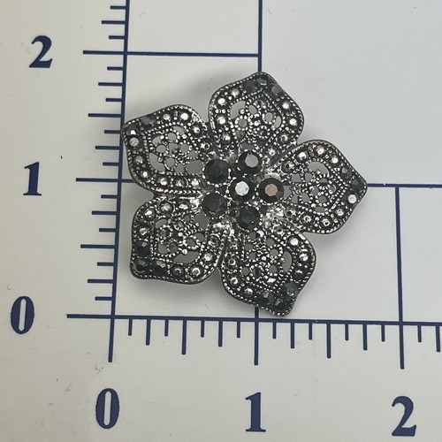Spilla spilla vintage tono argento - ART DECO marcasite pavè fiore aperto-lavoro - Foto 4 di 7