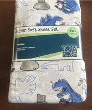 Your Zone Kids Soft Microfiber Sheet Set, Dino Gamer, Full, 4 Pieces, Easy Care