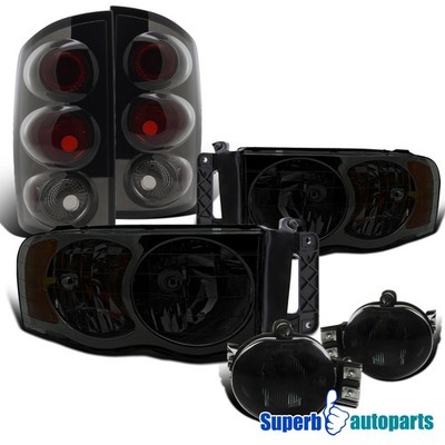 Fits 2002-2005 Dodge Ram 1500 2500 3500 Headlight Fog Lamps Tail Lamps Smoke
