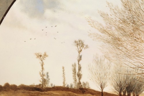 Antikes französisches Gemälde Winterszene Ladegerät Plakette Creil & Montereau Eisenstein - Bild 7 von 15