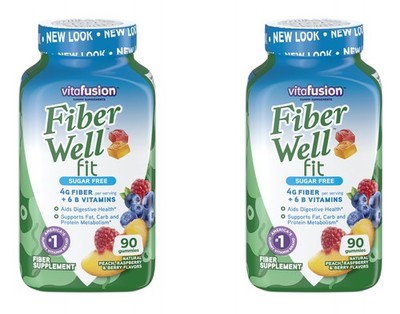 2 Pack Vitafusion Fiber Well Fit Fiber + B Vitamin Gummies Peach/Berry, 90 Each