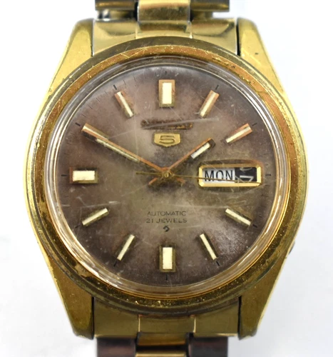 Vintage Seiko 6119-8083 Automatic 21J Day Date Calendar Wrist Watch Runs lot.f