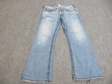 True Religion Rainbow Billy Jeans Mens 36 Light Wash Blue Distressed Flare USA