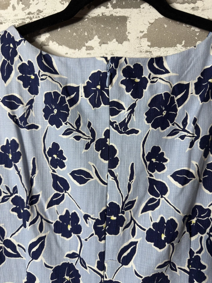 Eliza J 连衣裙女式 16 蓝色花卉转变无袖蕾丝装饰衬里及膝 — 第 4/4 张图片