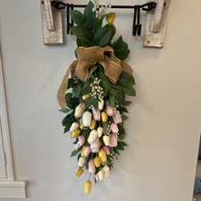 Artificial Tulip Flower Swag Wall Decor Spring Floral Pink Yellow White Green