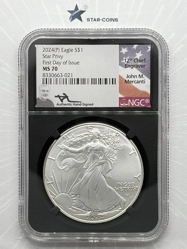 2024(P) Silver Eagle - Eagle Privy NGC MS70 John Mercanti Signed FDOI