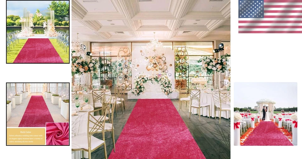 婚礼粉色过道跑步者4x25英尺天鹅绒地毯婚礼仪式室内室外 — 第 2/4 张图片