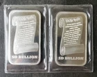 Two SD Bullion 1oz Silver Constitution/Liberty Bell Bars in Plastic