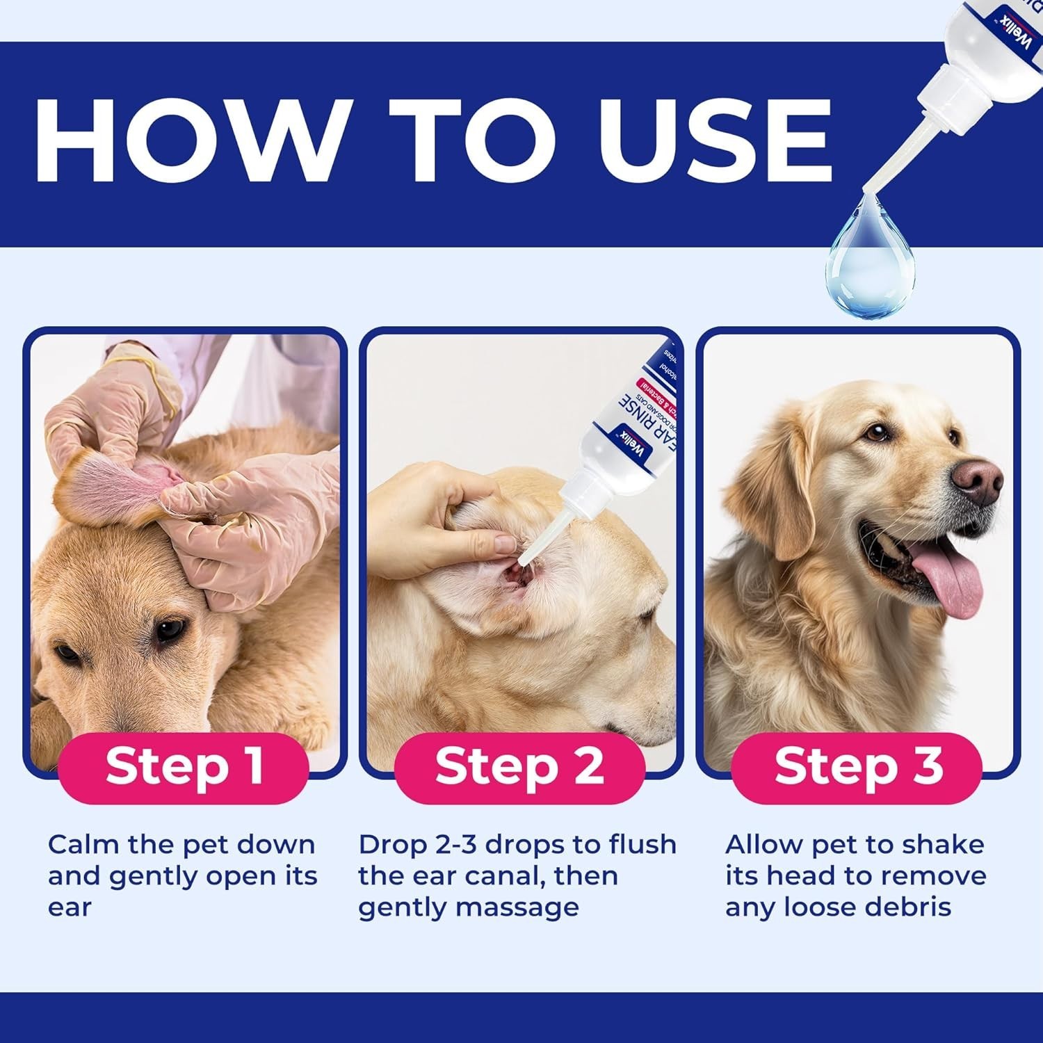 Ear Cleaner for Dog & Cat, Dog Ear Wash for Itch Relief & Soothing Inflammation