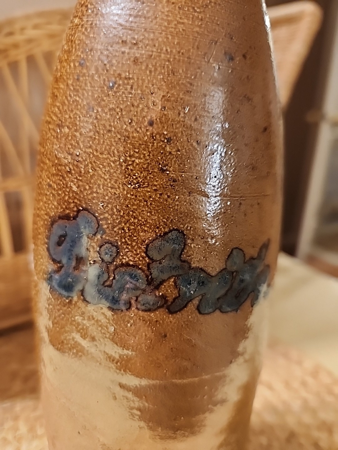 Antique Pottery  Blob Top Bottle 11,50" high