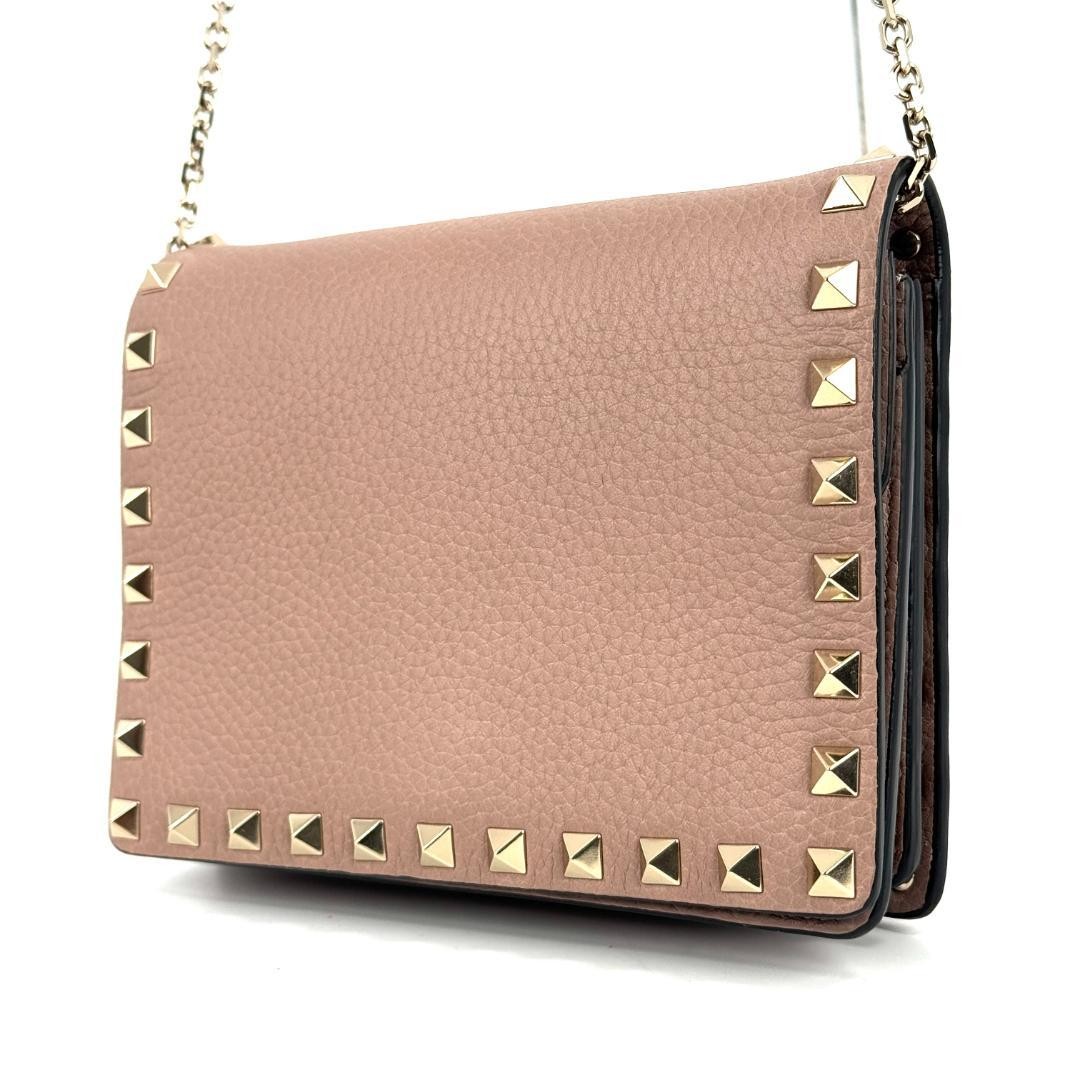 Valentino Garavani Rockstud Pink Leather Wallet on Chain Shoulder Bag, Mini, AB thumbnail 5