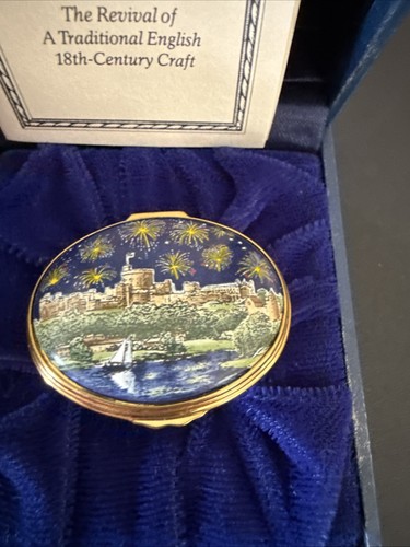 Halcyon Days Enamel Trinket Box. Golden Jubilee Queen Elizabeth Box /Paperwork - Picture 14 of 14