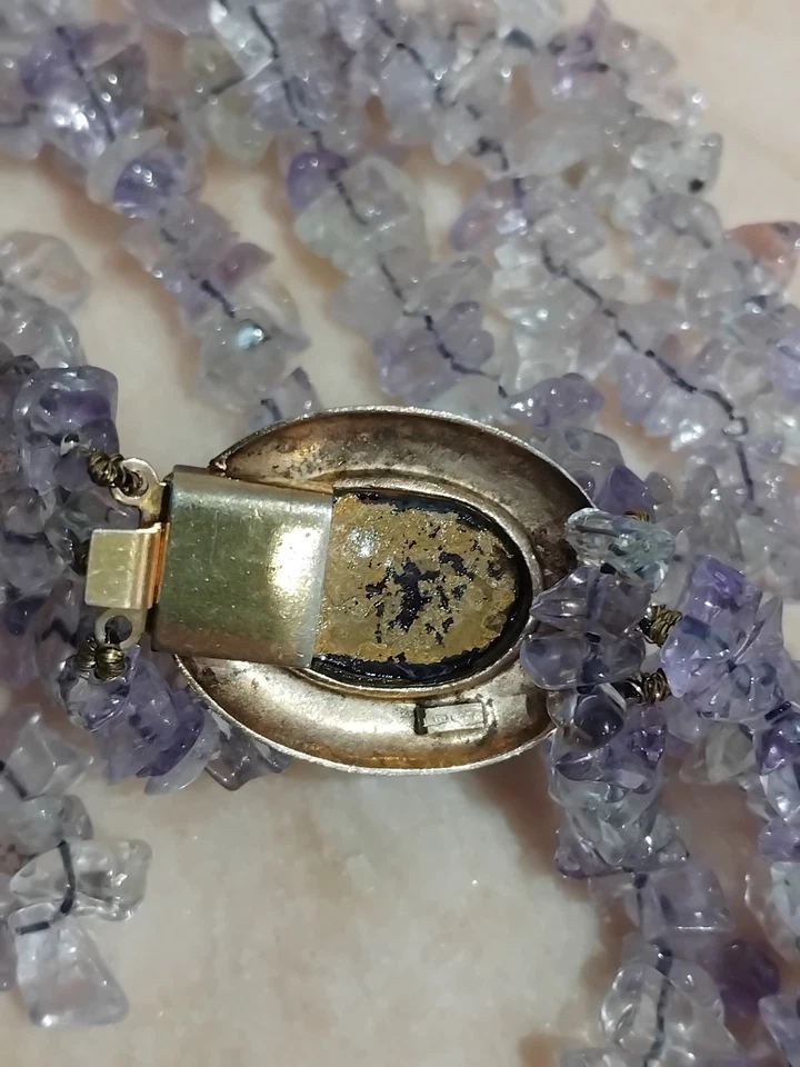 Collana Argento 925 Placcata Oro Ametista 3 Fili Vintage Anni 80 - Immagine 4 di 4