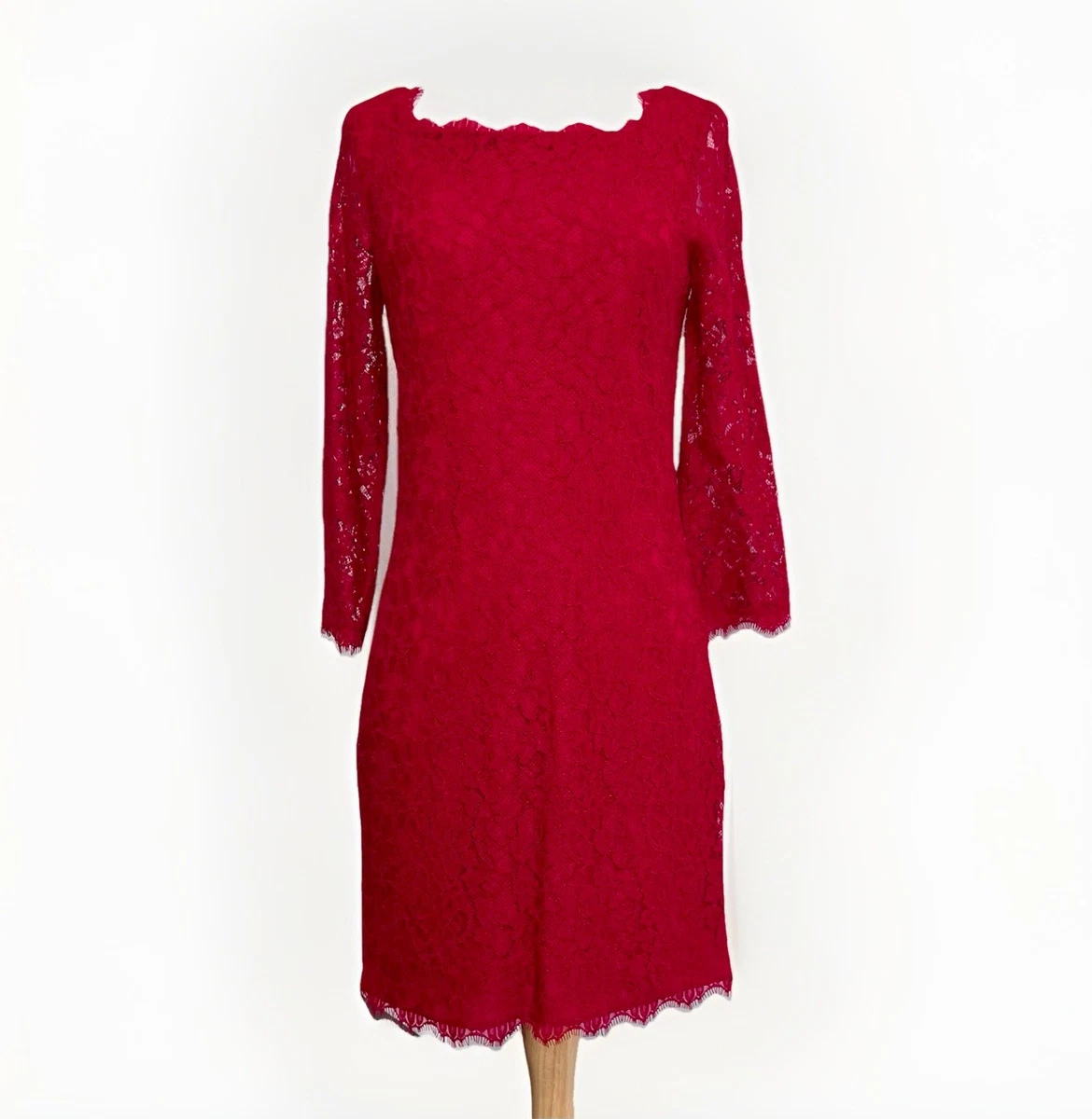 open lace back dress Deelia Floral Lace Belted Mini Dress in Red