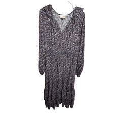 Universal Thread Dress Women's Medium V-Neck Maxi Long Sleeve Floral Ruffle