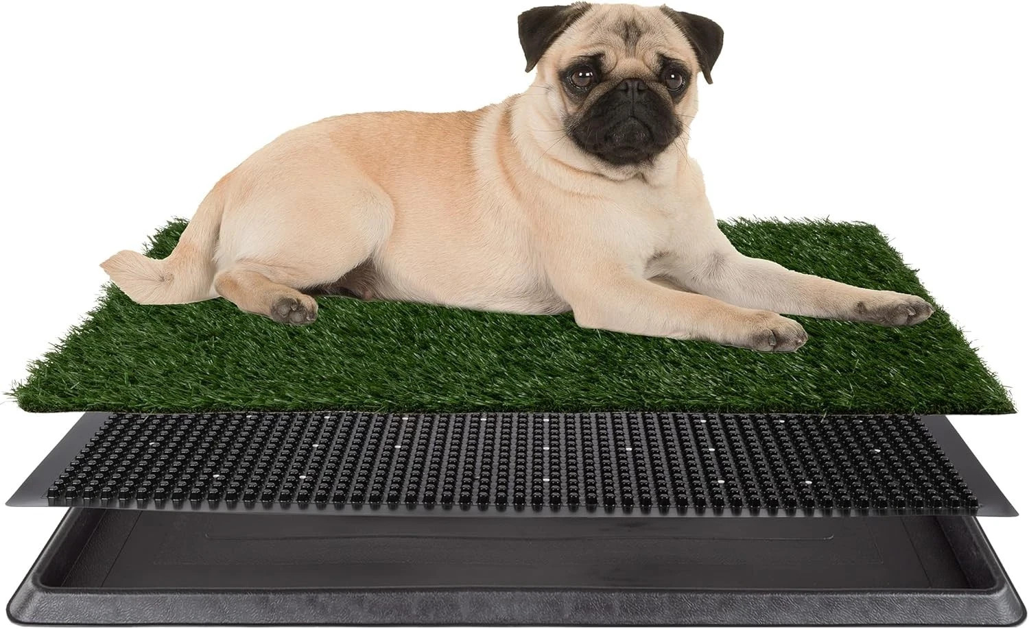 Artificial Grass Puppy Pee Pad for Dogs Small 3-Layer System, Green & Black 