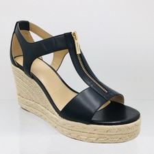 Michael Kors Berkley Espadrille Black Wedge Sandal Platform Tappered Strap 10 M