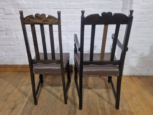 Antique style set of 6 carved oak kitchen / dining chairs - Picture 14 of 20
