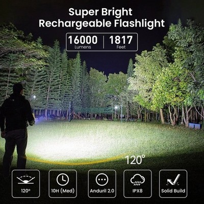 Q8 Plus Super Leistungsstarke 16000LM LED Taschenlampe USB-C Wiederaufladbare Powerbank