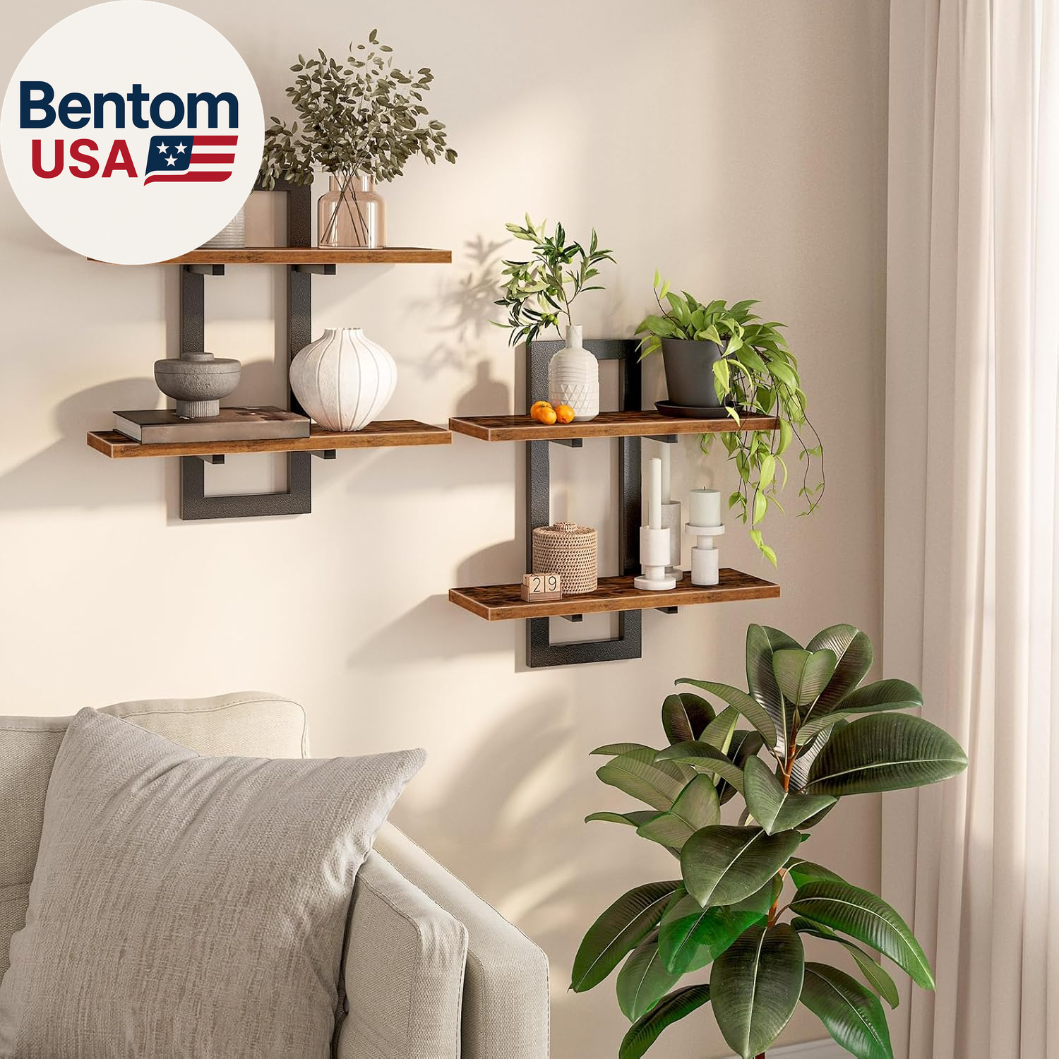 Wood Floating Wall Shelves 15 Inch Set of