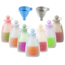 Reusable Silicone Baby Food Pouches, 7 Pack Squeeze Pouches for Toddler Kids