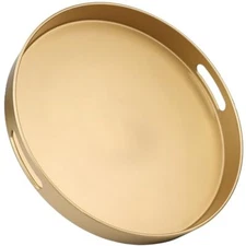 Round Gold Decorative Serving Tray with Handles 13” Versatile Ottoman Tray fo...