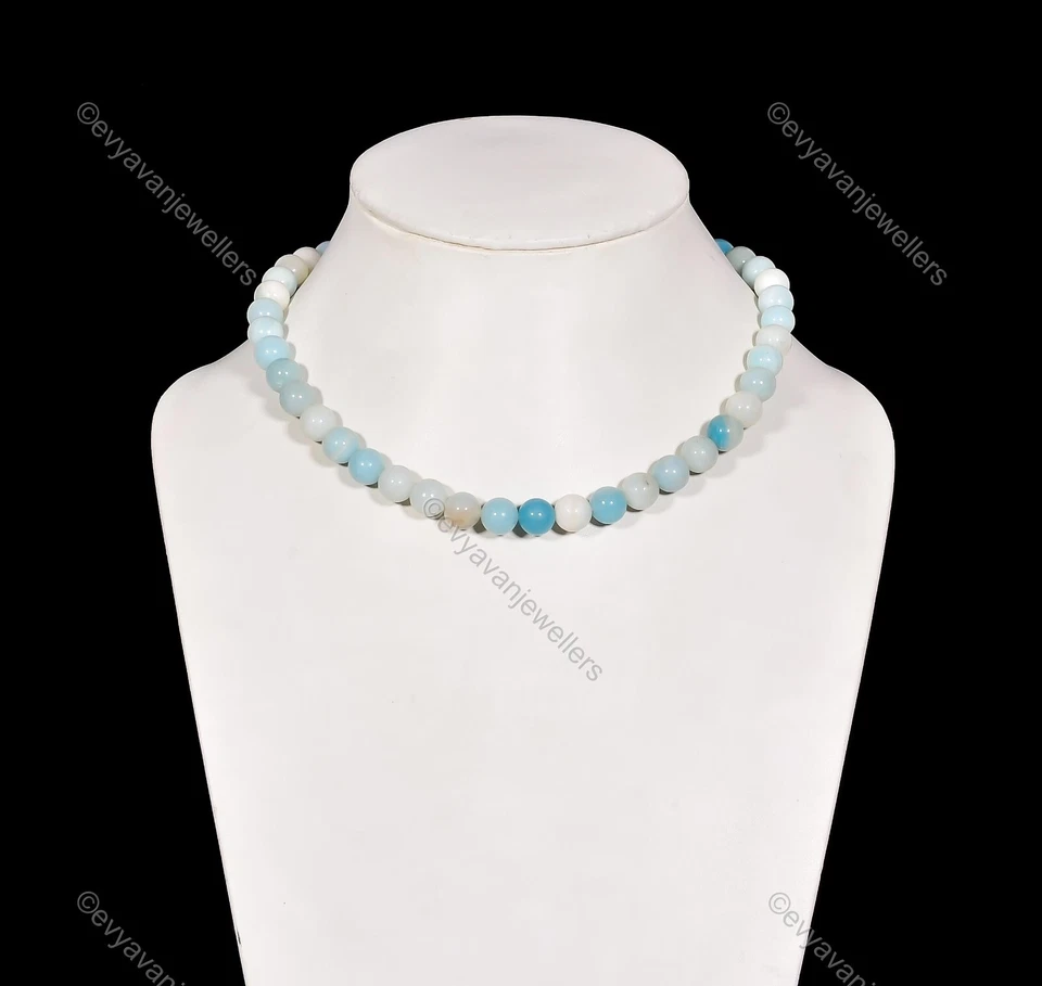 Regalo de cumpleaños para ella collar ajustable con cuentas de piedras preciosas amazonita plata 925 Foto 2 de 4