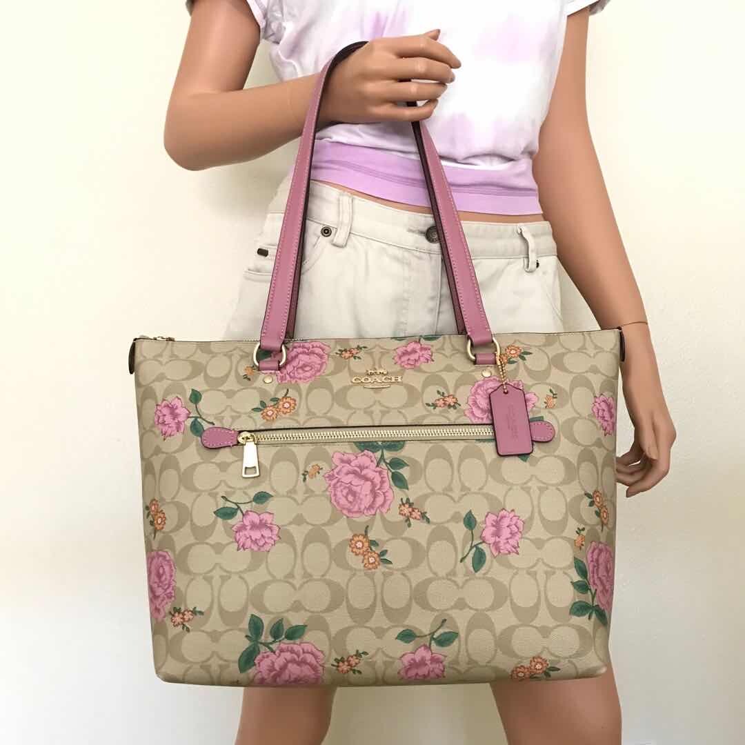 coach rose print tote