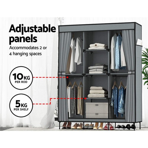 Artiss Large Portable Clothes Closet Wardrobe with Shelf Grey - Picture 6 of 8