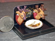 Dollhouse Miniature Deer Heads & Plate Reutter Porcelain 1:12 scale B446 B447