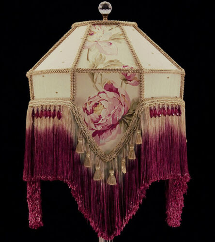 Victorian Lampshade Pink And Burdy, Pink Victorian Lamp Shade Fringe