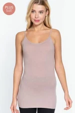 XL 1XL 2XL 3XL Women Tank Top Plus Size Long Cotton Cami Spaghetti Straps No Bra