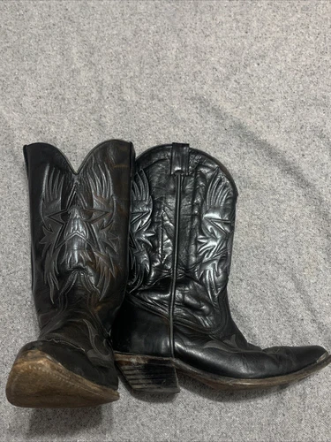 Boulet Cowboy Western Boots Men's Size 10 1/2  2E Black Eagle Leather Canada