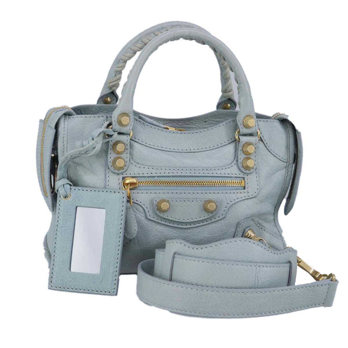 BALENCIAGA Giant Mini City Bag Leather 2way Light Blue Gold BALENCIAGA Giant Mini City Bag Leather 2way Light Blue Gold